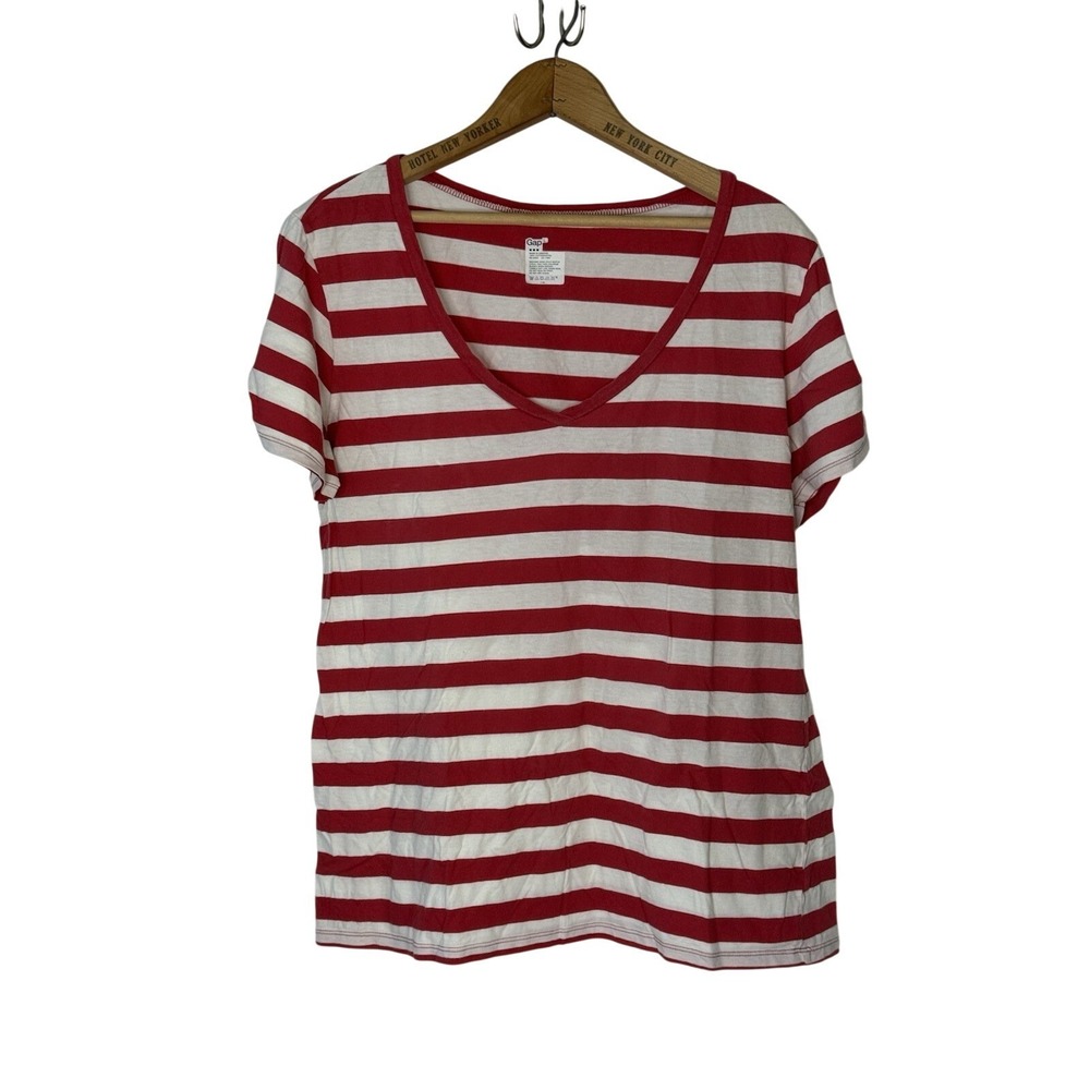 GAP TShirt Womens Large Red White Striped Short Sleeve Tee